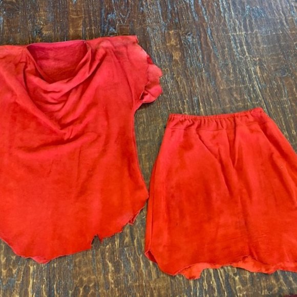 Designer Sample 3pc RED Suede LEATHER Ragged Edge TOP SKIRT &BLACK Snake BELT ~M - Picture 7 of 14